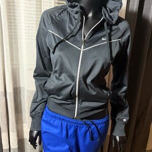 Nike Black Hooded Bomber Jacket with White Piping